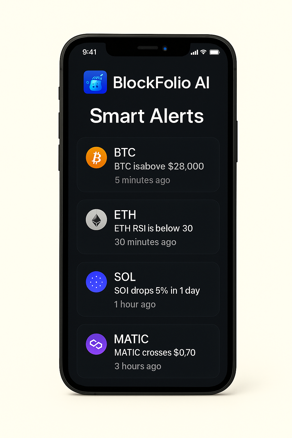 Smart Alerts Screen (Dark Theme)
